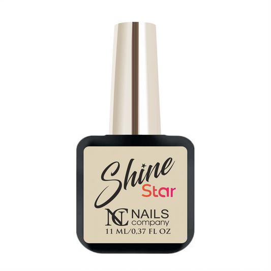 Flacon 11 ml du Top Coat Shine Star de Nails Company, finition brillante et résistante aux rayures offrant une protection longue durée contre le jaunissement.