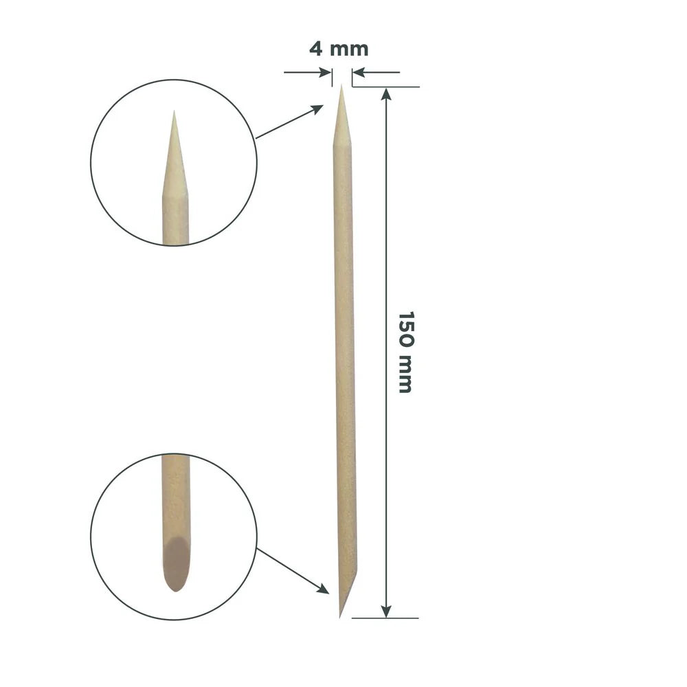 Bâtonnet de buis Staleks Expert 150 mm avec dimensions visibles pour préparation et cuticules.