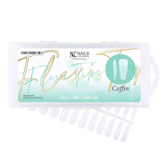 Boîte des Flexi Tips Coffin de Nails Company avec les capsules visibles
