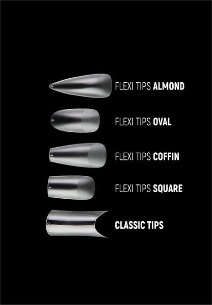 Comparatif des différentes formes de tips Nails Company : Almond, Oval, Coffin, Square et Classic Tips
