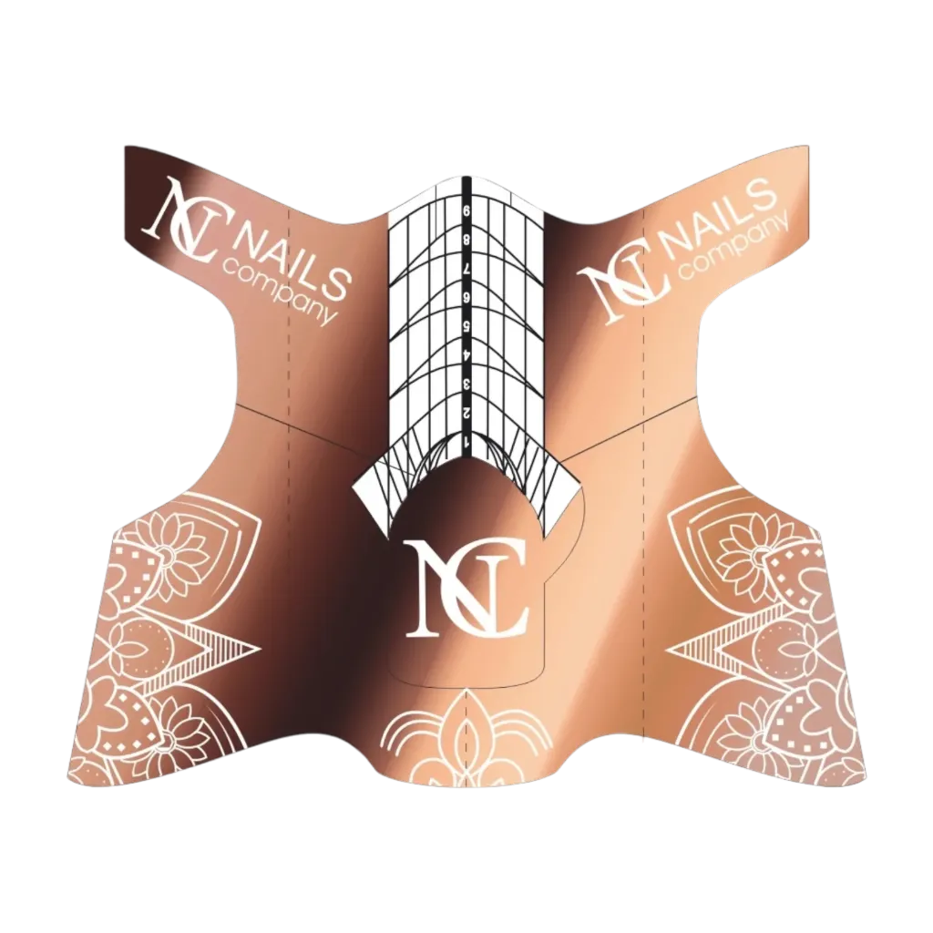 Chablon Rose Gold Nails Company seul avec repères imprimés pour extension des ongles.