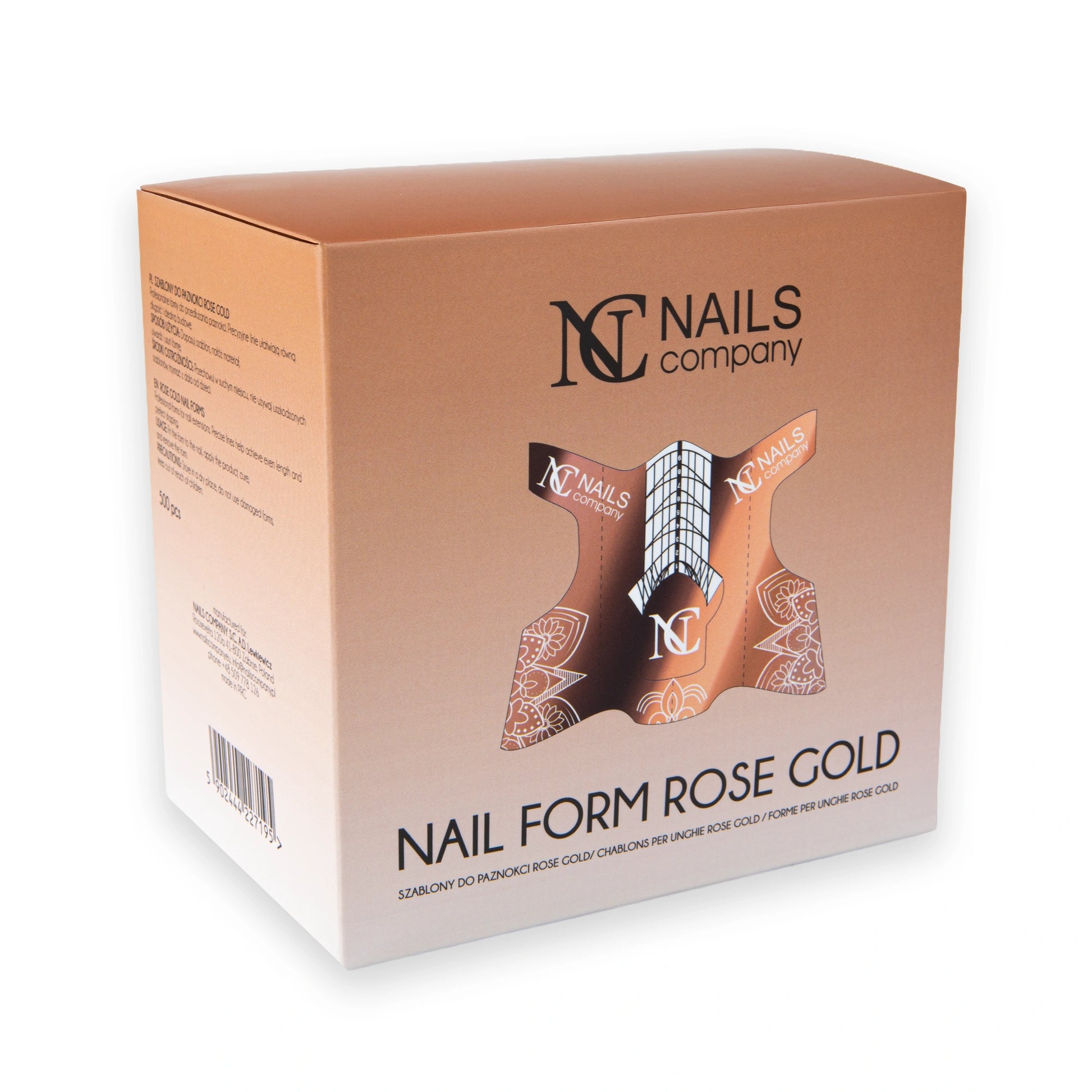 Boite de chablons Rose Gold Nails Company fermée contenant formes pour extension des ongles.
