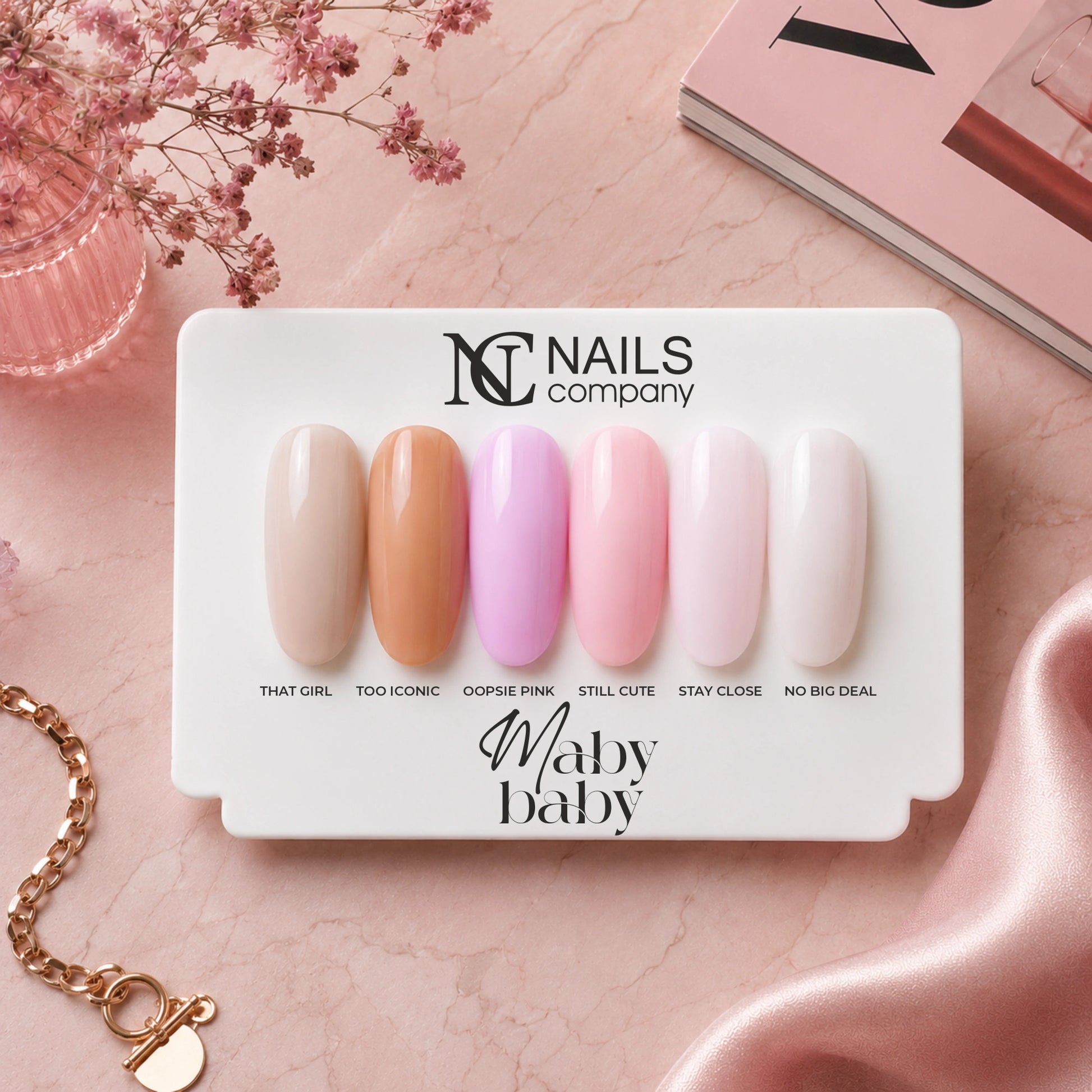 Palette sur tips des six teintes du coffret Maby Baby de Nails Company