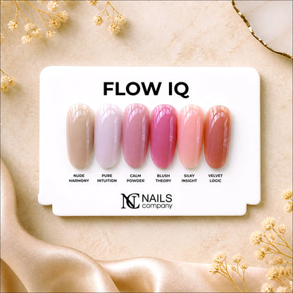 Nuancier des six nouvelles couleurs de la collection Flow IQ Nails Company présenté sur tips.
