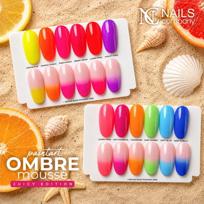 Collection complète Paintart Ombre Mousse Juicy Edition de Nails Company présentée sur des tips