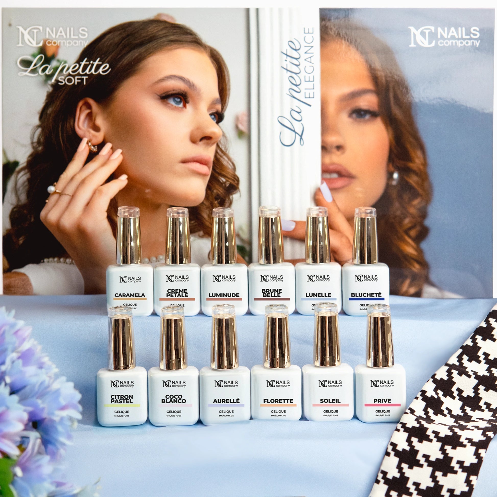 Collection La Petite Nails Company réunissant 12 vernis semi permanent aux teintes nude, pastel et couleurs profondes.