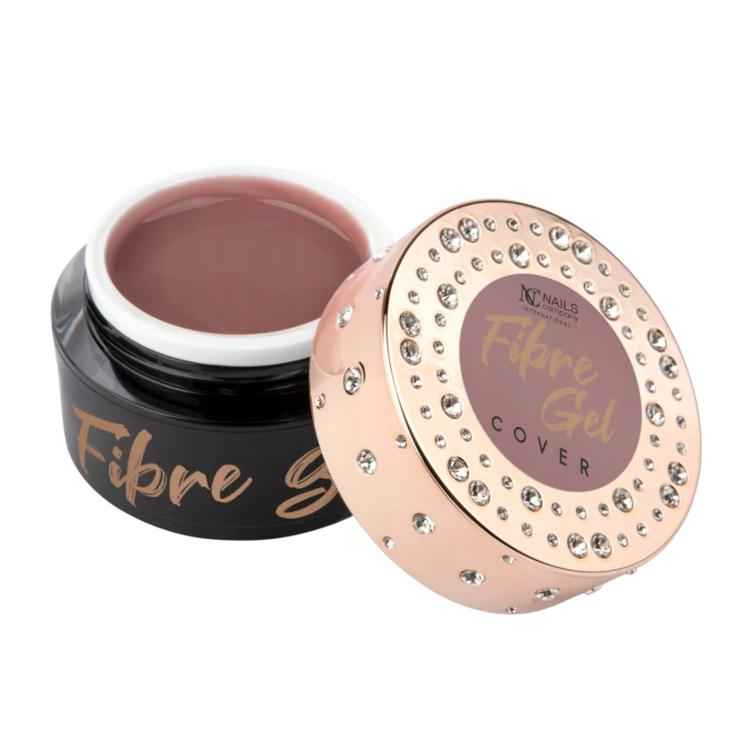 Gel Fibre Cover Nails Company vieux rose foncé avec fibres de verre, flacon présenté avec diamant.