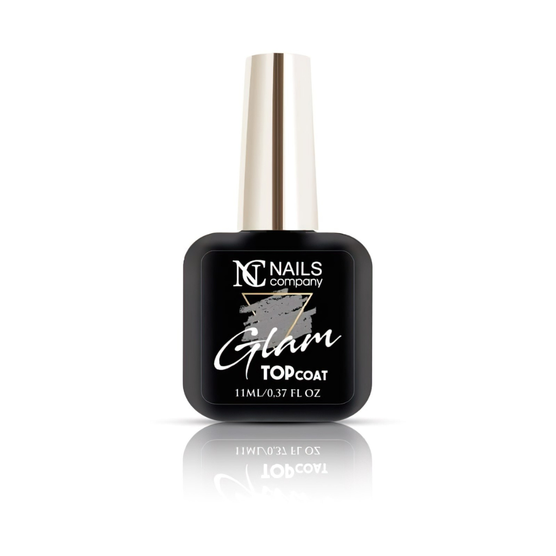 Glam Top Coat Silver de Nails Company en flacon 11 ml, top coat argenté sans couche de dispersion pour finitions onglerie