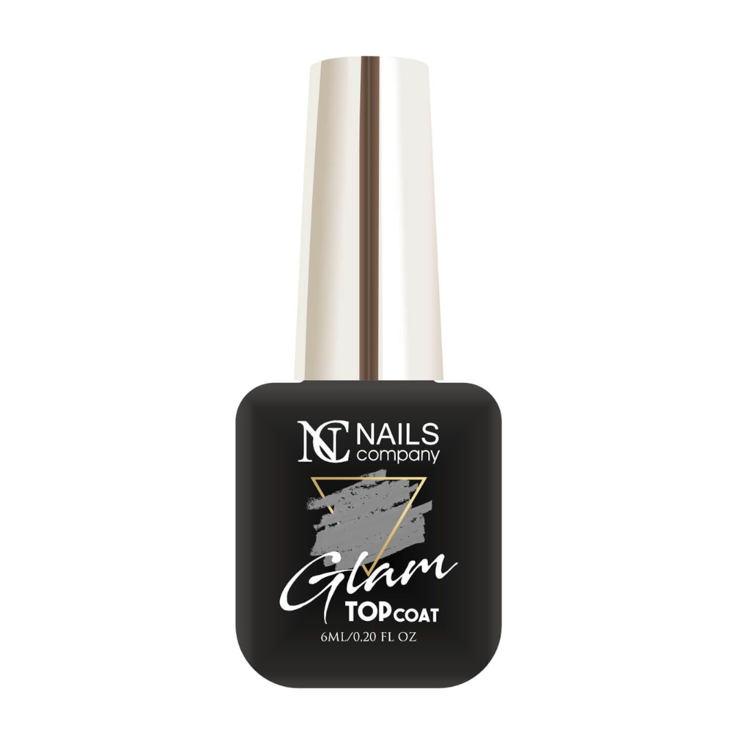 Glam Top Coat Silver de Nails Company en flacon 6 ml, top sans dispersion à particules argentées pour gel et vernis semi-permanent
