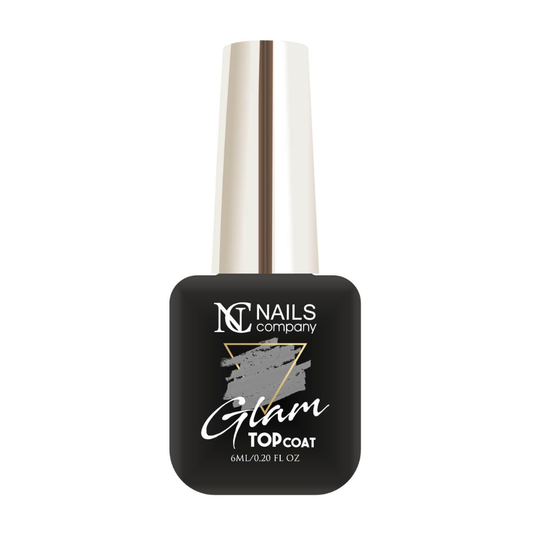 Glam Top Coat Silver de Nails Company en flacon 6 ml, top sans dispersion à particules argentées pour gel et vernis semi-permanent