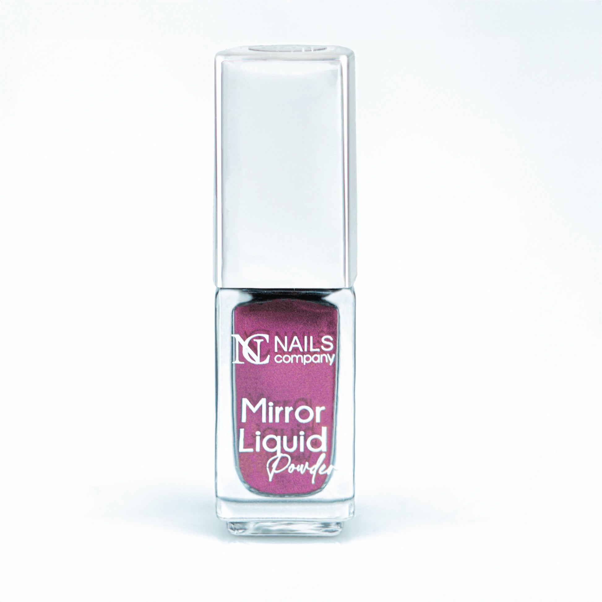 Mirror Liquid Powder 003 Nails Company avec reflets rubis et violets présenté en flacon.