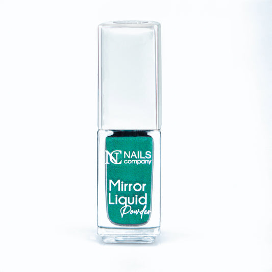 Mirror Liquid Powder 004 Nails Company avec reflets émeraude et turquoise présenté en flacon.