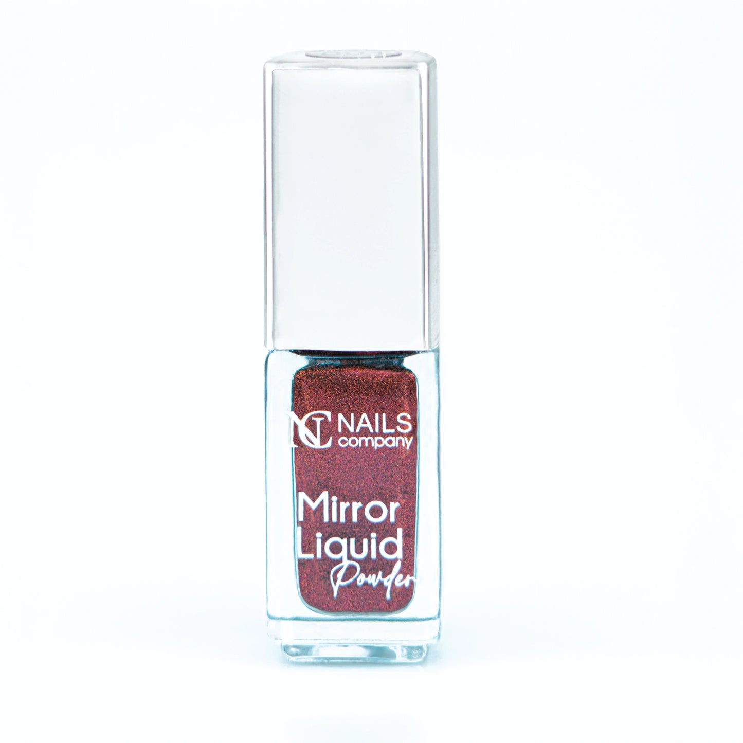 Mirror Liquid Powder 005 Nails Company avec reflets dorés et cuivrés présenté en flacon.