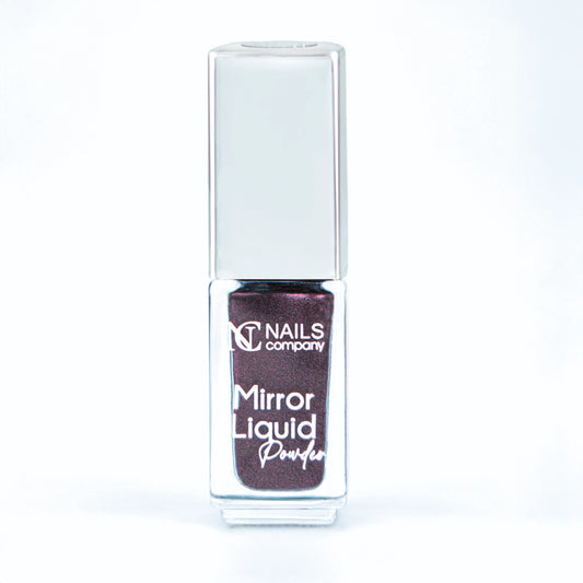 Mirror Liquid Powder 006 Nails Company avec reflets bordeaux et prune métallisés présenté en flacon.
