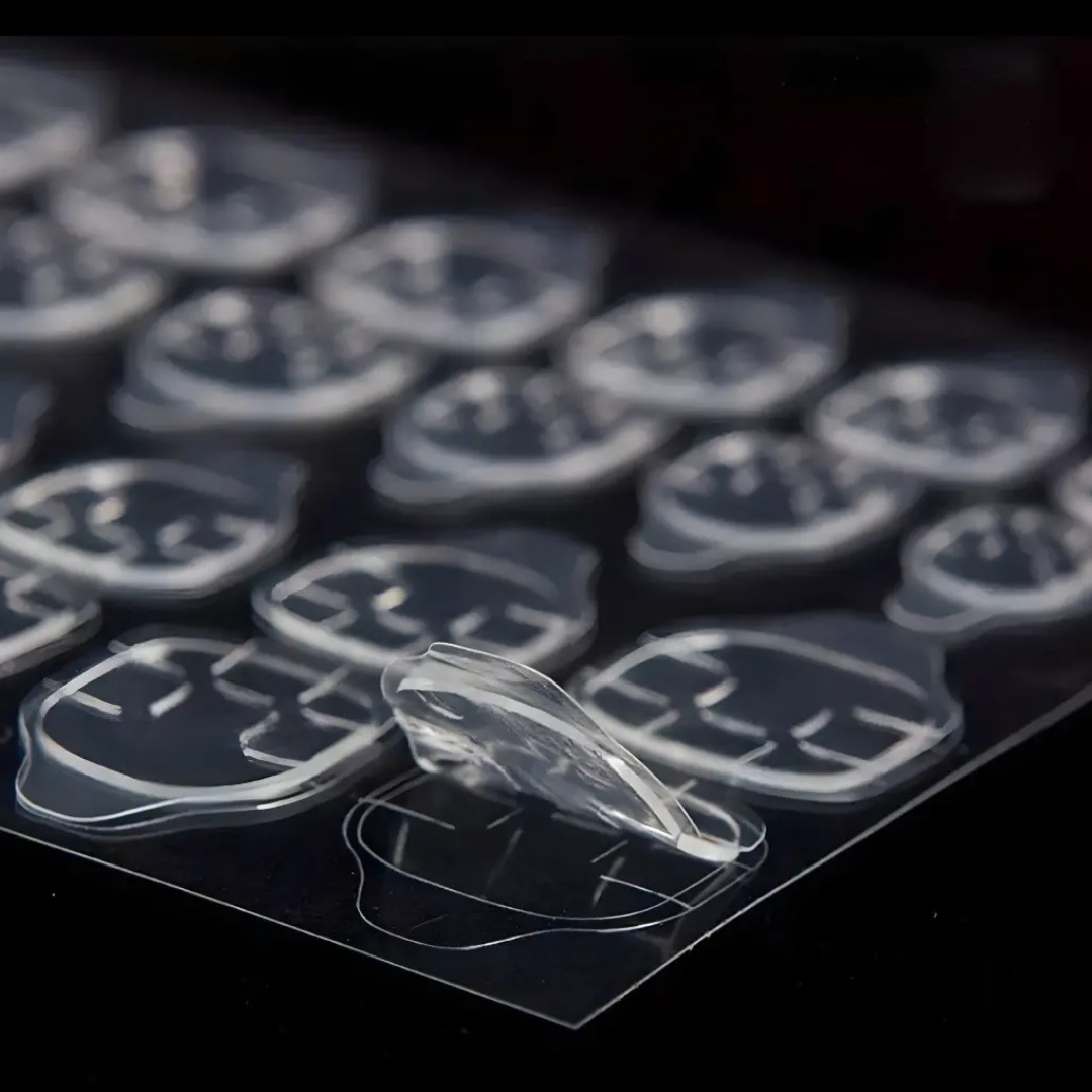 Plaquette de Pad Gel Press-On montrant les autocollants adhésifs pour capsules, compatibles SnapNails et capsules type américain