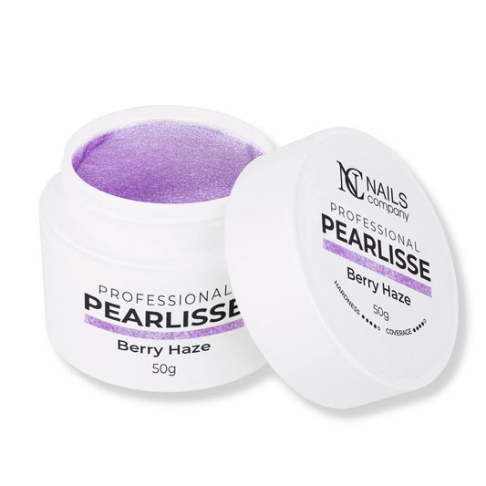 Pearlisse Gel Berry Haze Nails Company pot ouvert avec gel violet pastel perlé visible.