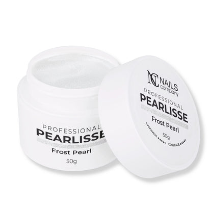Pearlisse Gel Frost Pearl Nails Company pot ouvert avec gel blanc lacté perlé visible.