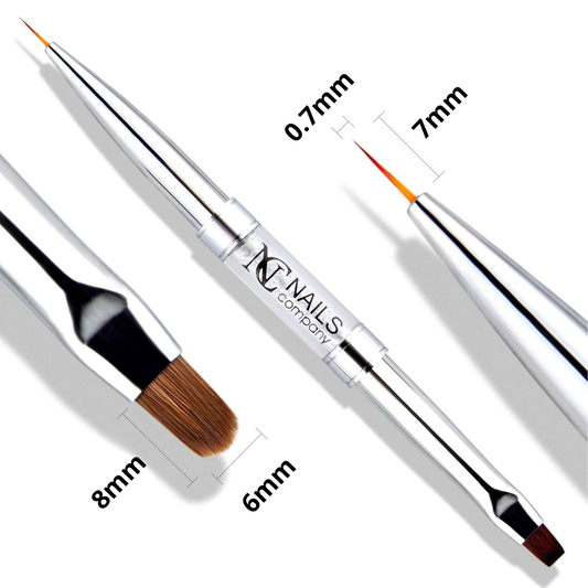 Pinceau DUO Oval n°6 & n°1 de Nails Company avec poignée métal argentée et cristaux, double embout gel et nail art