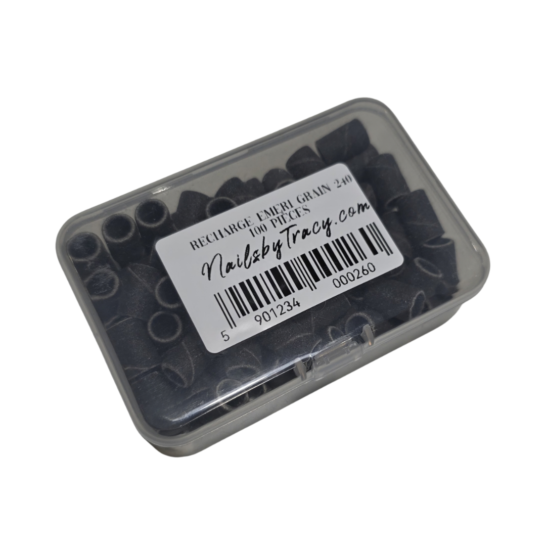 Boite fermée de recharges Emeris NBT 240 Nails Company pour ponceuse, manchons abrasifs pour travail de l’ongle.