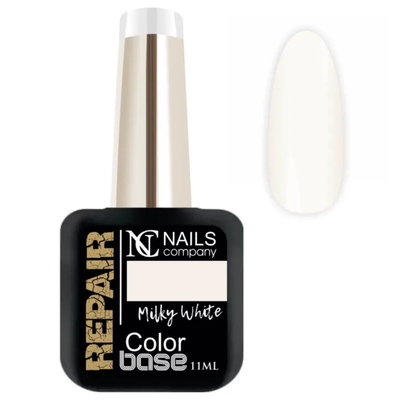 Repair Base Milky White Nails Company base vernis semi permanent blanc laiteux présentée avec tips.
