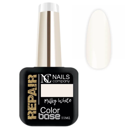 Repair Base Milky White Nails Company base vernis semi permanent blanc laiteux présentée avec tips.
