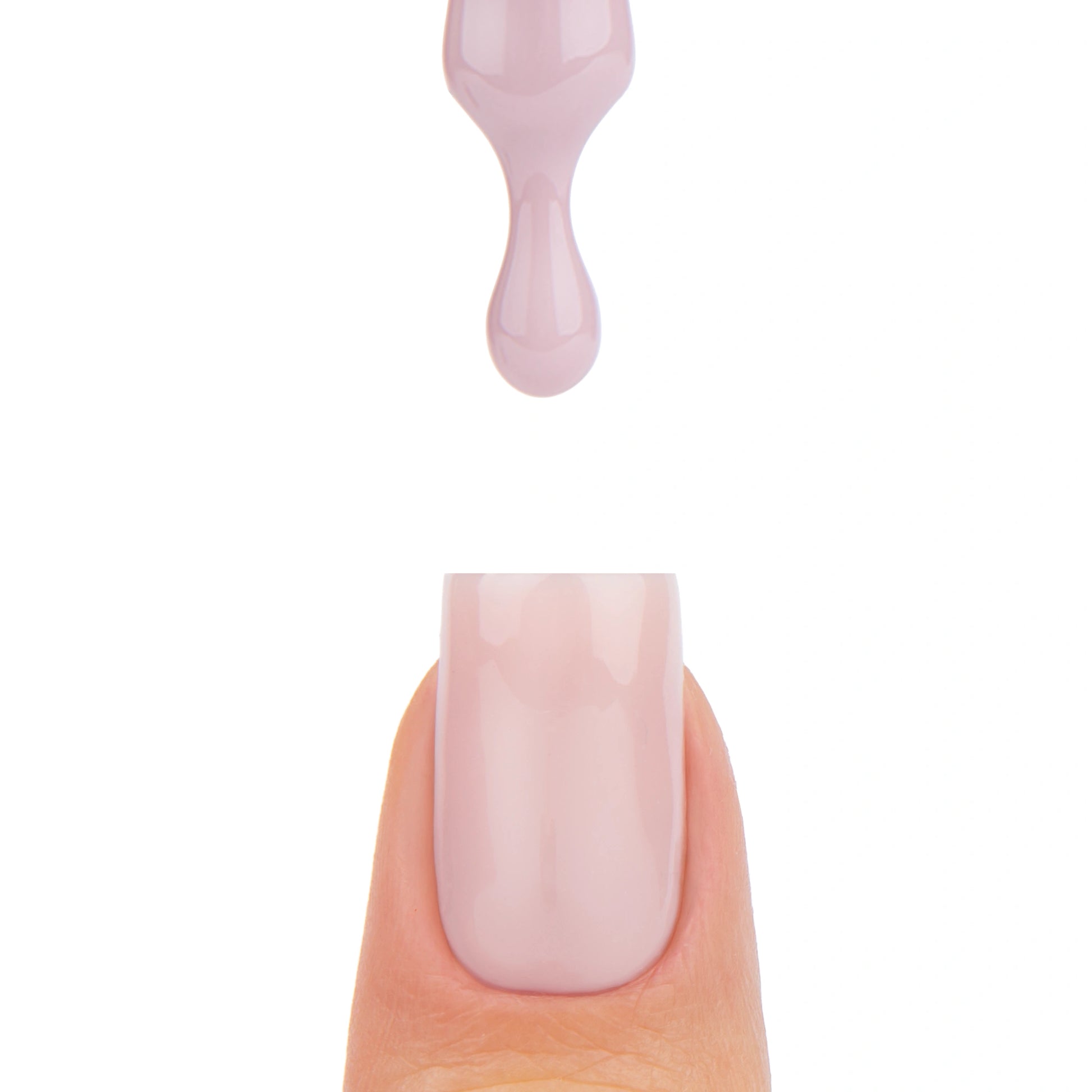 Application de Smart Base Pro Barelia Nails Company avec pinceau et matière beige grisée qui coule.