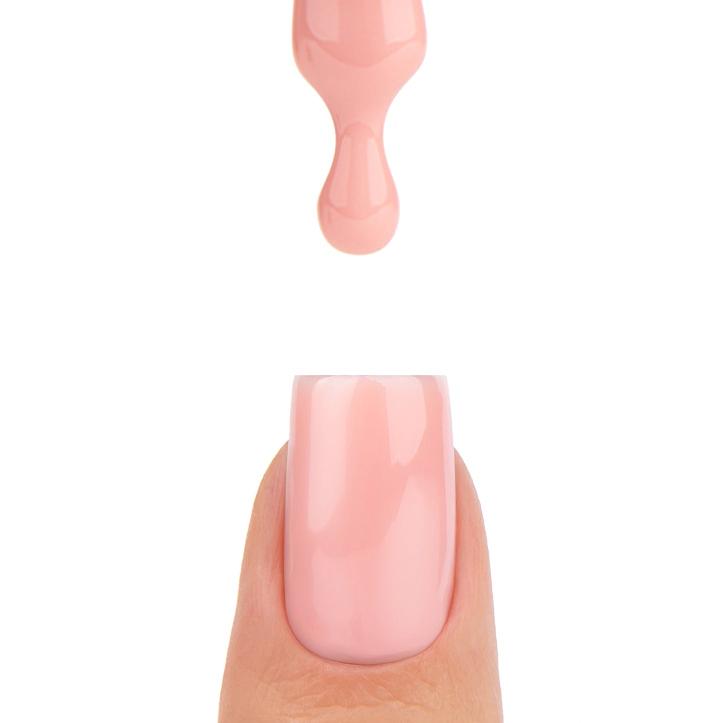 Application de Smart Base Pro Nectara Nails Company avec pinceau et matière rose poudré qui coule.