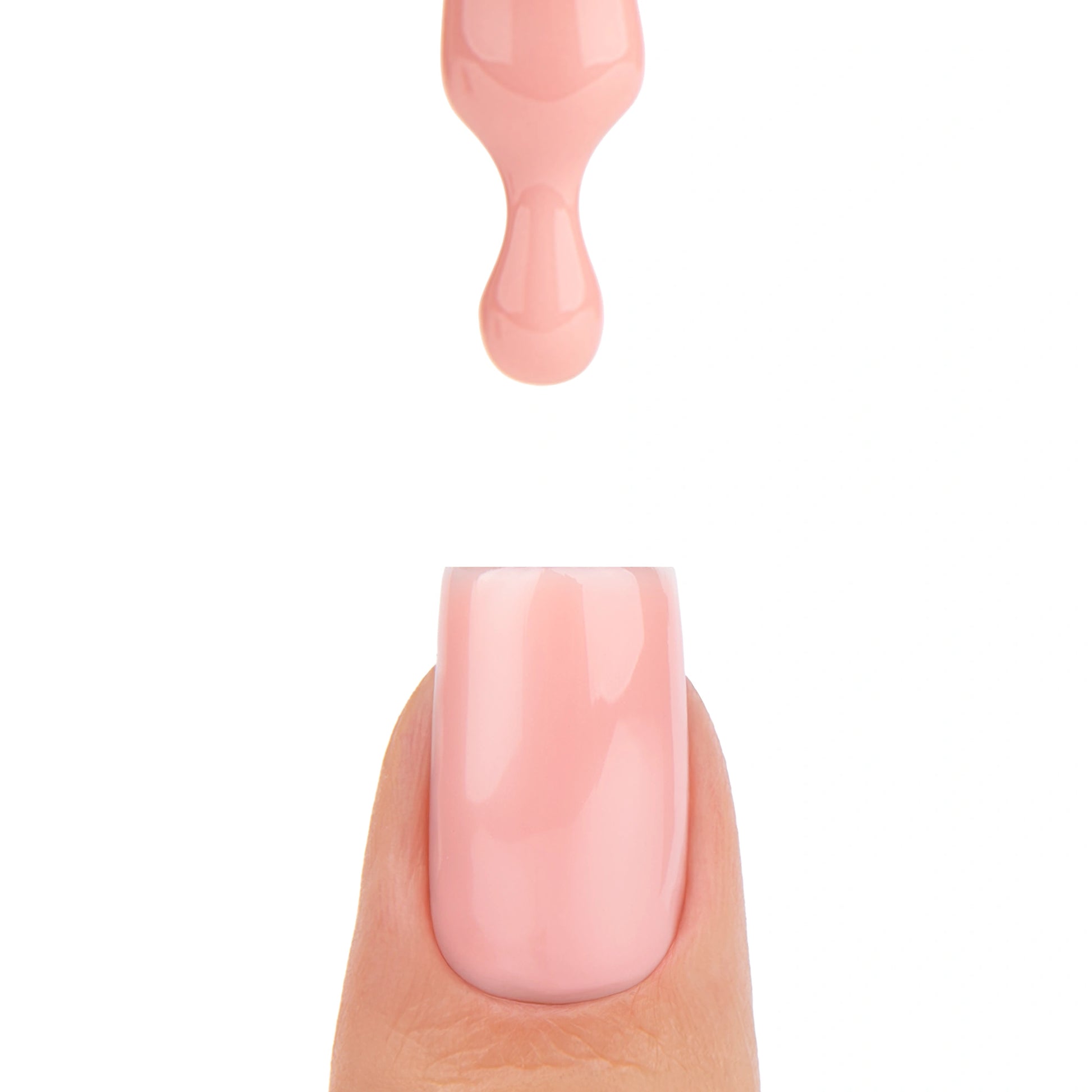 Application de Smart Base Pro Nectara Nails Company avec pinceau et matière rose poudré qui coule.
