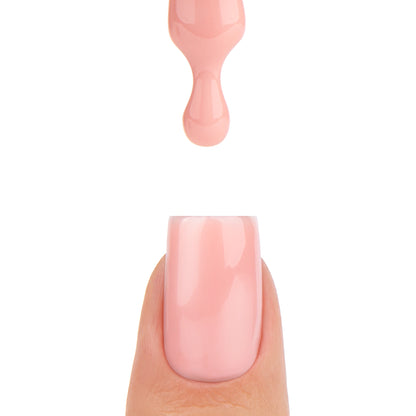 Application de Smart Base Pro Nectara Nails Company avec pinceau et matière rose poudré qui coule.