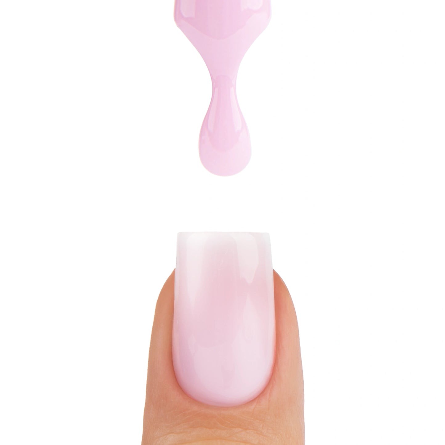 Application de Smart Base Pro Pink Affair Nails Company avec pinceau et matière rose lavande qui coule.