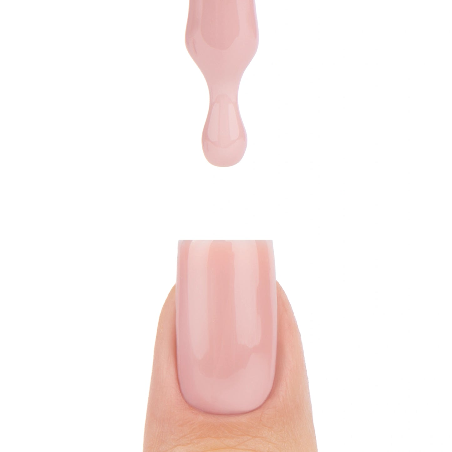 Application de Smart Base Pro Skin Echo Nails Company avec pinceau et matière nude rosée qui coule.