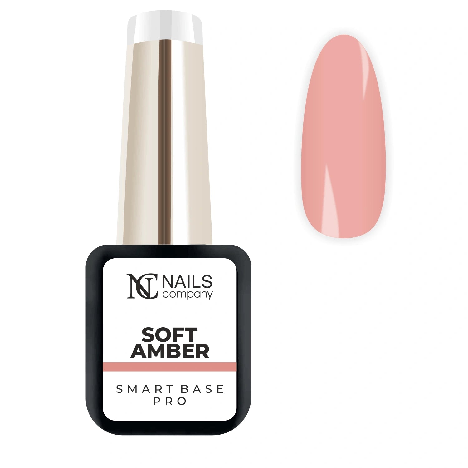 Smart Base Pro Soft Amber Nails Company 6 ml beige pêche rosé présentée avec tip nude semi couvrant.