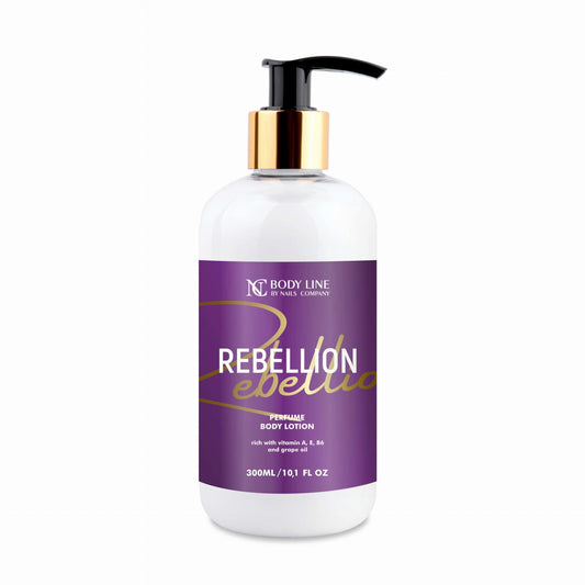 Soin corps Rebellion Nails Company 300 ml texture nourrissante au parfum inspiré YSL Manifesto Elixir.