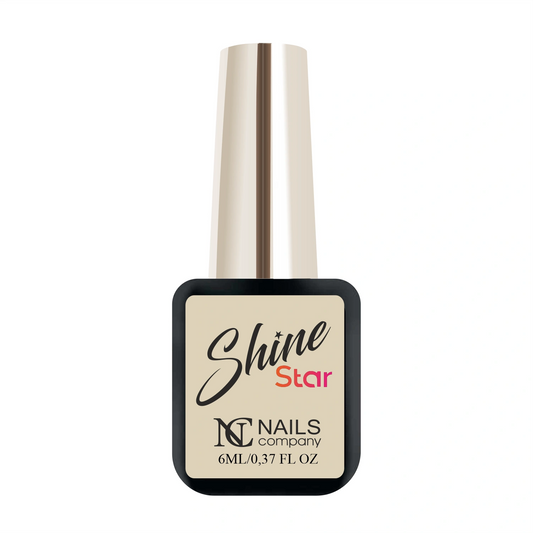 Flacon 6 ml du Top Coat Shine Star de Nails Company, top sans résidu collant pour une brillance miroir durable.