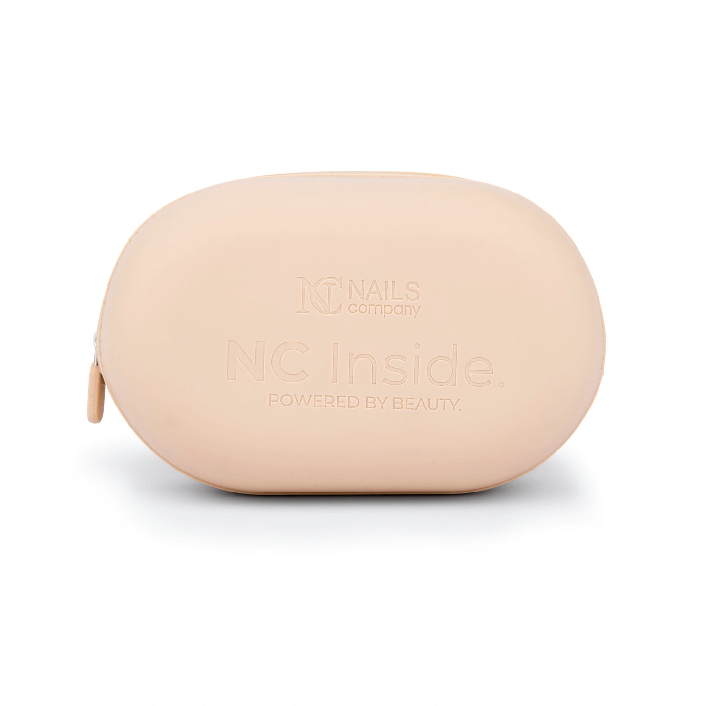 Trousse nude NC Inside Nails Company vue de face avec finition silicone et fermeture zippée.
