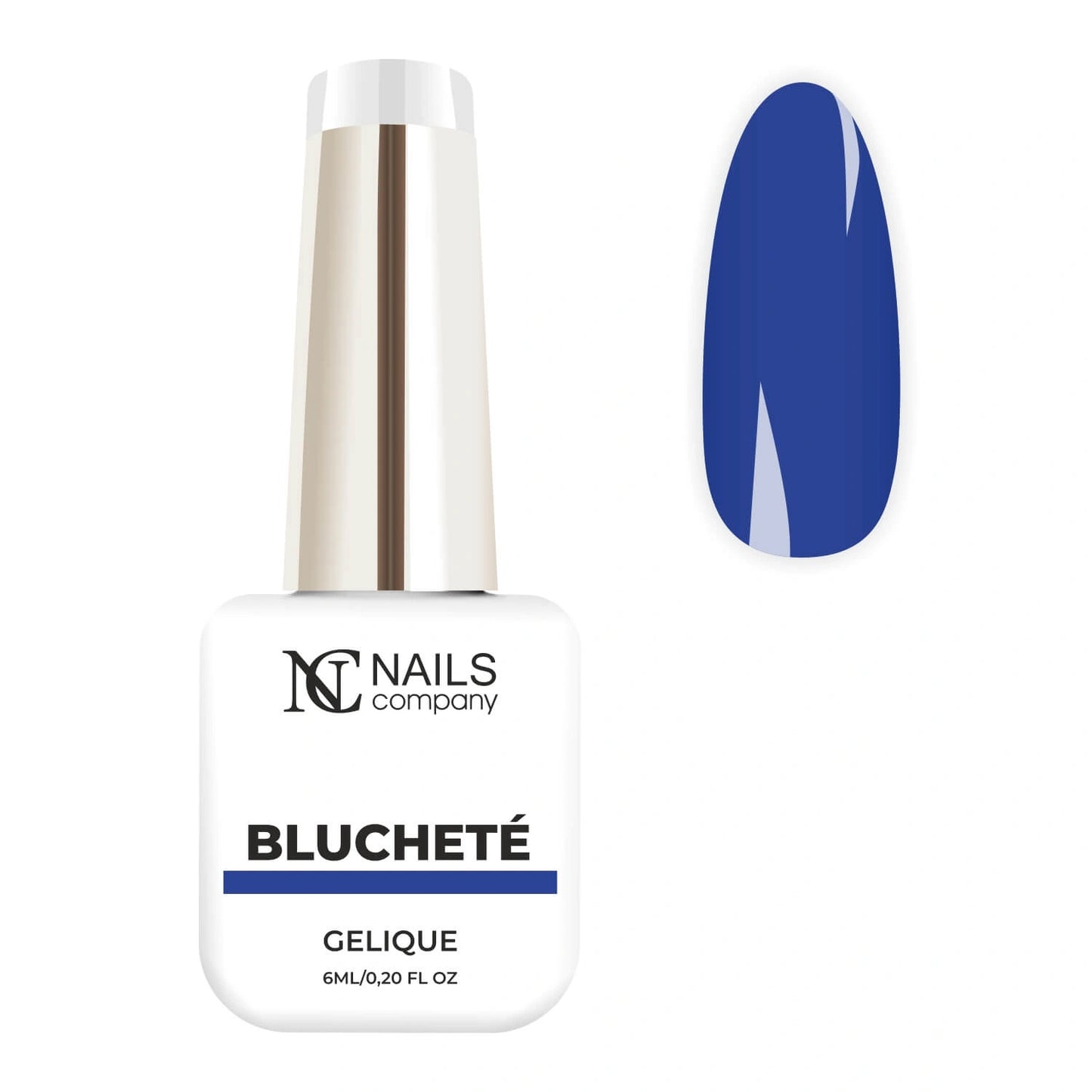 Vernis semi permanent Bluchete Nails Company bleu cobalt intense de la collection La Petite, flacon présenté avec tips.