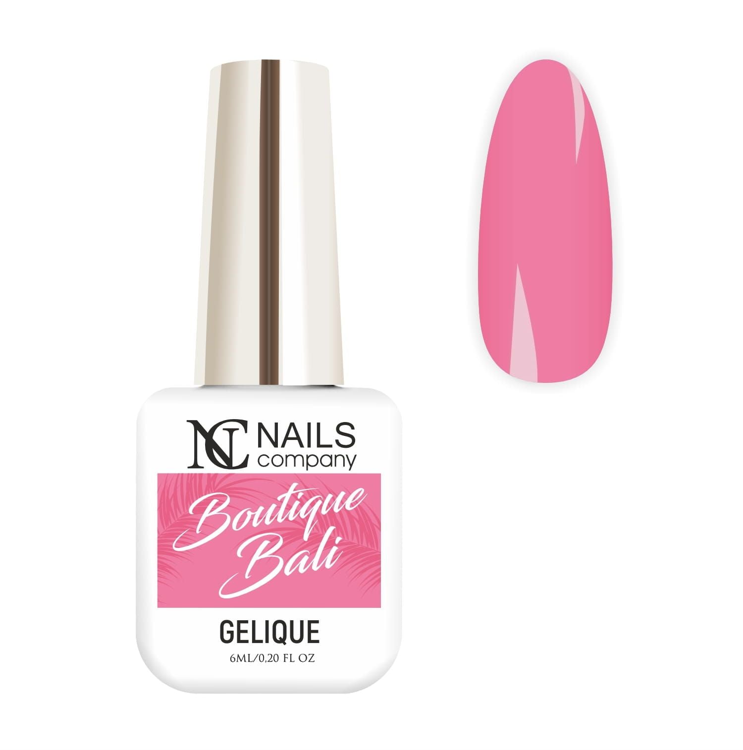Flacon de vernis semi-permanent Boutique Bali de Nails Company accompagné de tips de présentation
