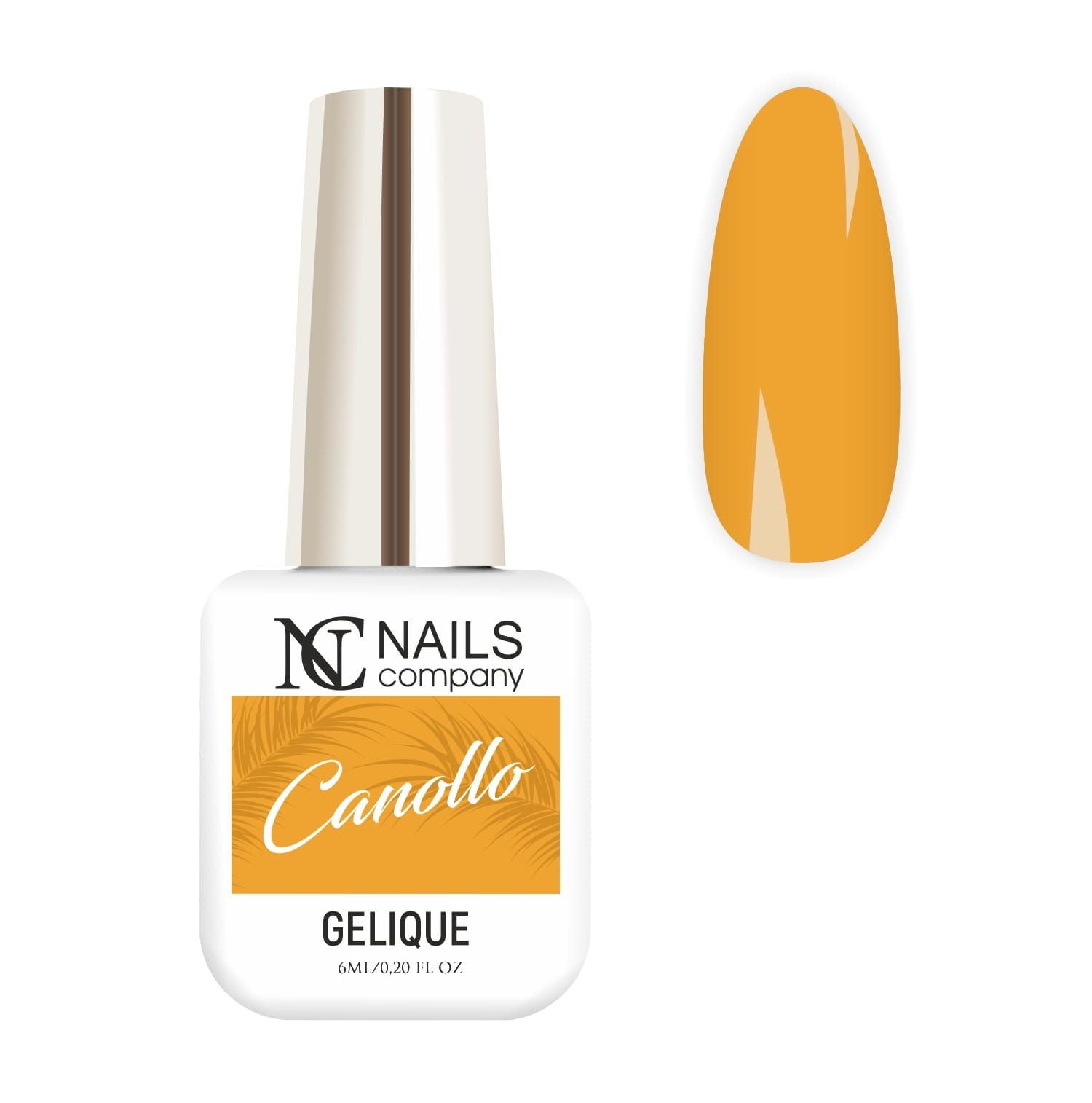 Vernis semi permanent Canollo Nails Company orange chaud présenté avec tips de démonstration.