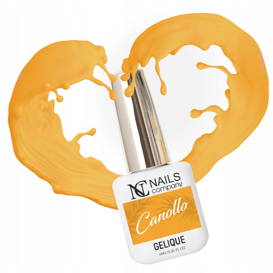 Vernis semi permanent Canollo Nails Company orange chaud avec cœur de couleur émanant du flacon.