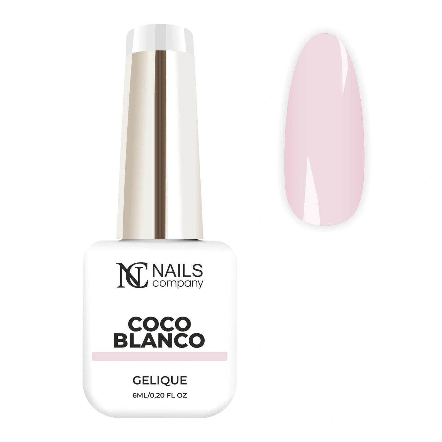 Vernis semi permanent Coco Blanco Nails Company blanc creme nuance violet de la collection La Petite, flacon avec tips.