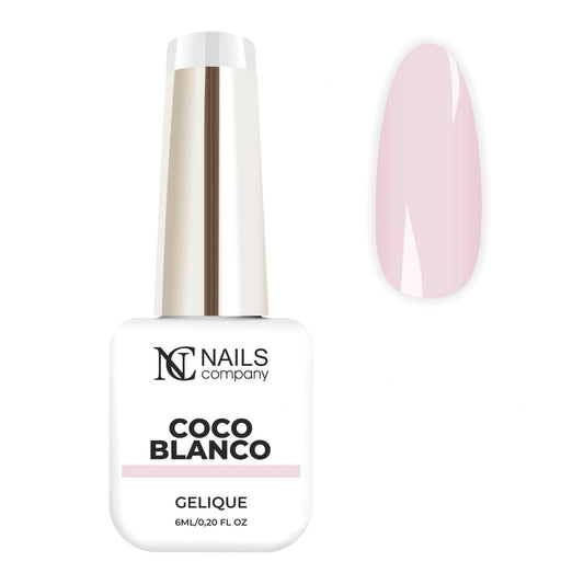 Vernis semi permanent Coco Blanco Nails Company blanc creme nuance violet de la collection La Petite, flacon avec tips.