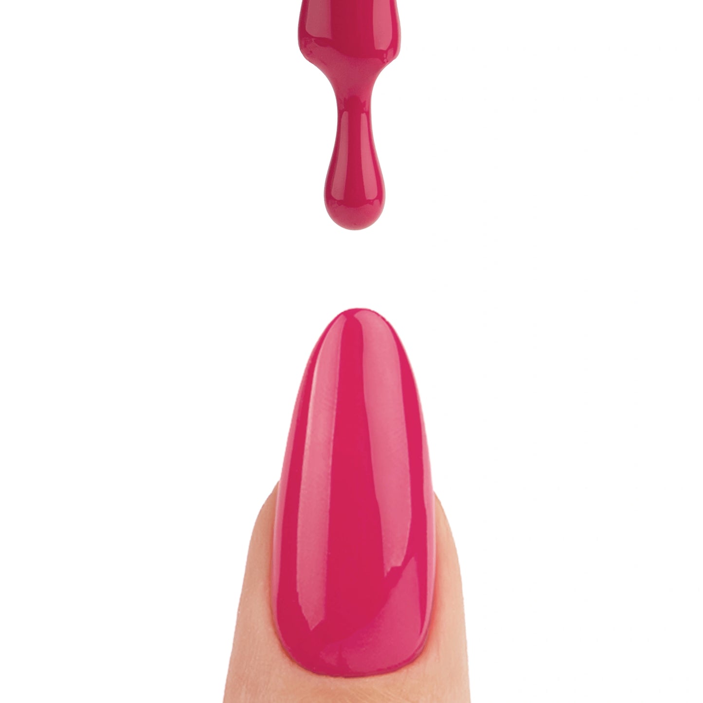 Application du vernis semi permanent Diabla Nails Company avec pinceau et couleur rose fuchsia qui coule.