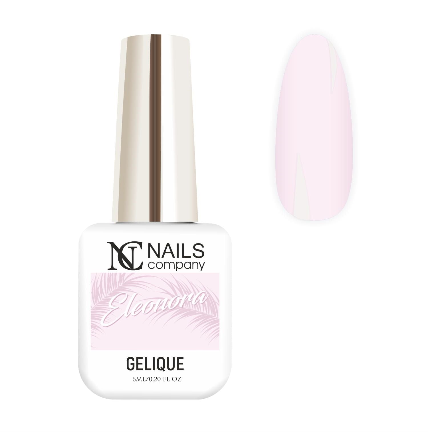 Vernis semi permanent Eleonora Nails Company rose pastel très clair de la collection No Name, flacon présenté avec tip.