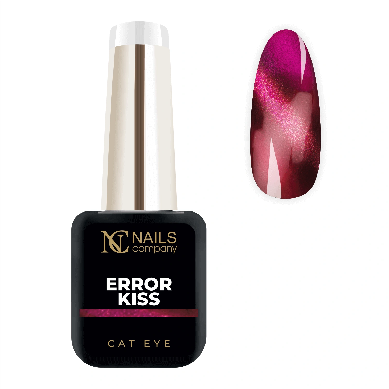 Vernis semi-permanent Error Kiss de Nails Company en flacon avec tips, rouge violacé cat eye à effet magnétique Viral Love