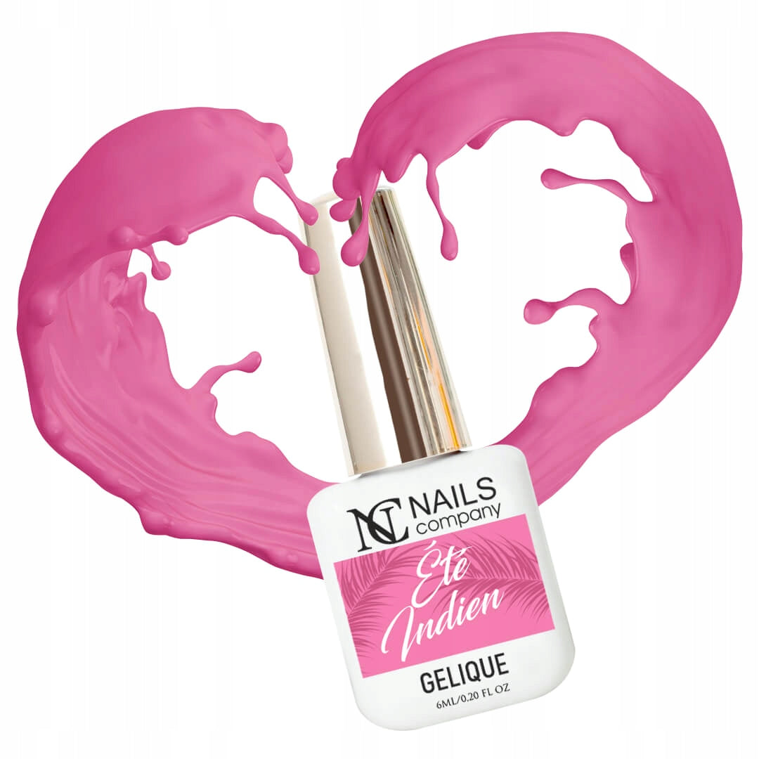 Flacon de vernis semi-permanent Été Indien de Nails Company, collection Je T'aime Paris, entouré d’un cœur de vernis rose grisé
