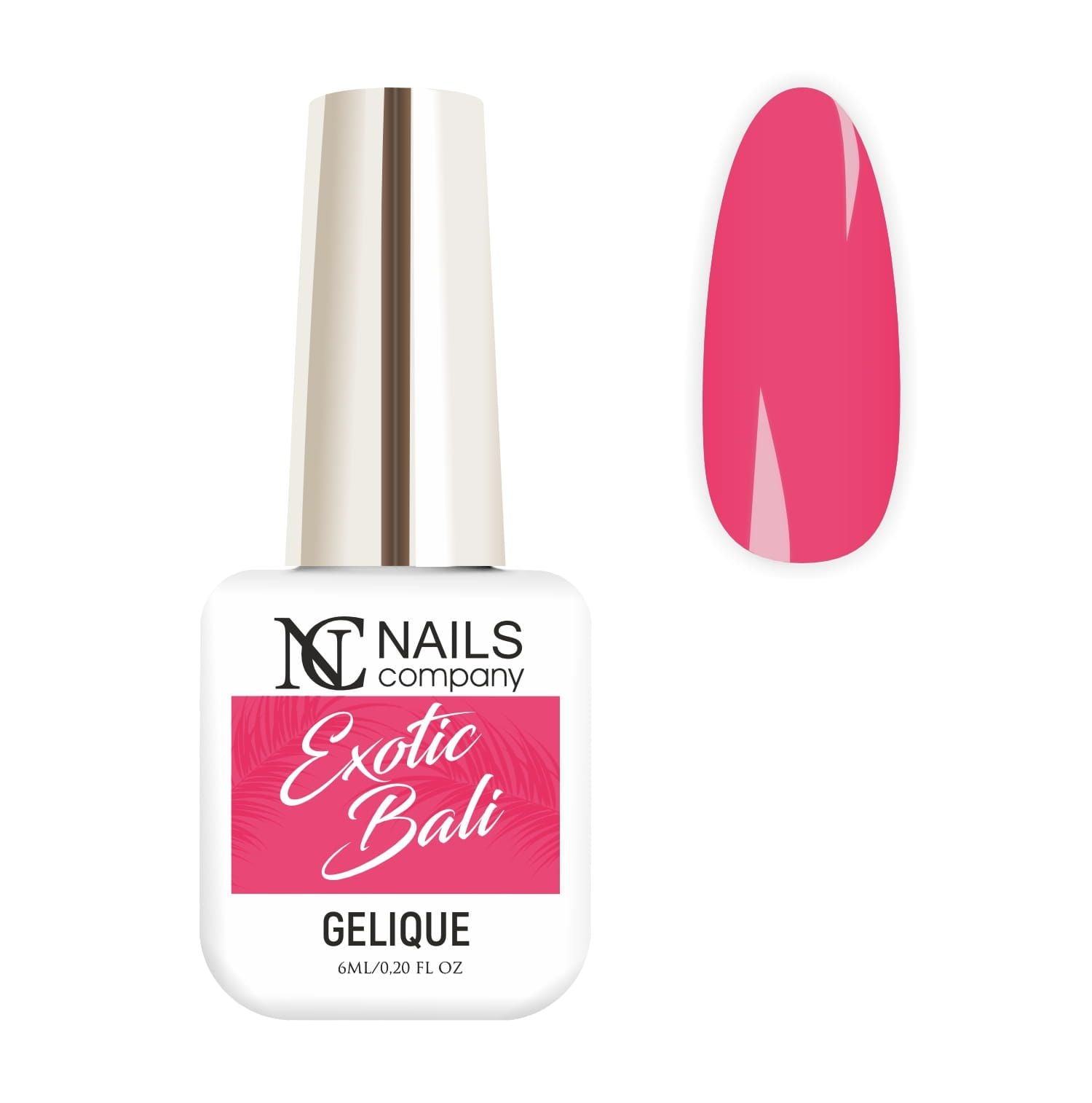 Vernis semi permanent Exotic Bali Nails Company rose néon présenté avec tip de la collection Tropical Madness.