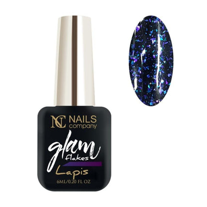 Flacon de vernis semi-permanent Glam Flakes Lapis de Nails Company, collection Glam, accompagné de tips