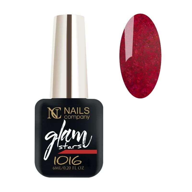 Flacon de vernis semi-permanent Glam Stars 1016 de Nails Company, collection Glam Stars, accompagné de tips