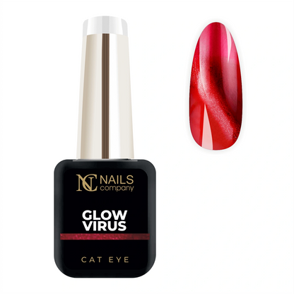 Vernis semi-permanent Glow Virus de Nails Company en flacon avec tips, rouge cat eye à effet magnétique collection Viral Love