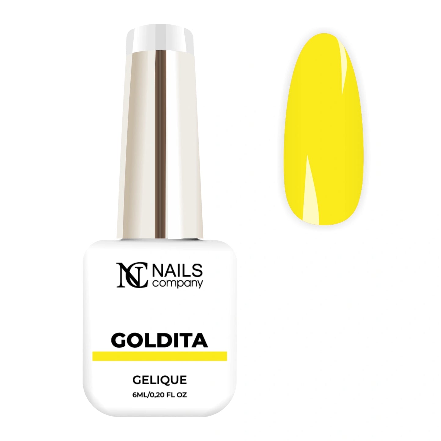 Vernis semi permanent Goldita Nails Company jaune néon présenté avec tip de la collection Vamos LatinoAmor.